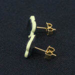 Серьги пусеты клевер Van Cleef зелено-бежевые (золотые)