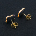 Серьги пусеты клевер Van Cleef оранжевые (золотые)