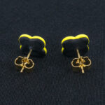 Серьги пусеты клевер Van Cleef фисташковые (золотые)