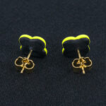 Серьги пусеты клевер Van Cleef лаймовые (золотые)