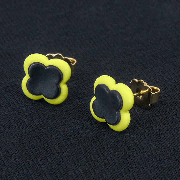 Серьги пусеты клевер Van Cleef оливковые (золотые)