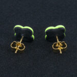 Серьги пусеты клевер Van Cleef темно-зеленые (золотые)