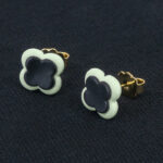 Серьги пусеты клевер Van Cleef серо-зеленые (золотые)