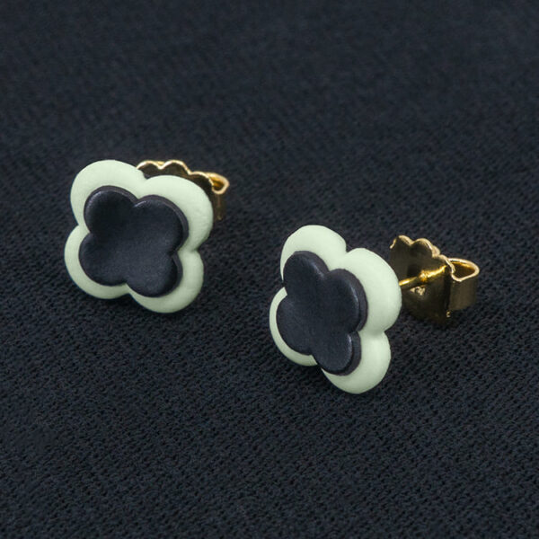 Серьги пусеты клевер Van Cleef серо-зеленые (золотые)