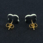 Серьги пусеты клевер Van Cleef серо-зеленые (золотые)