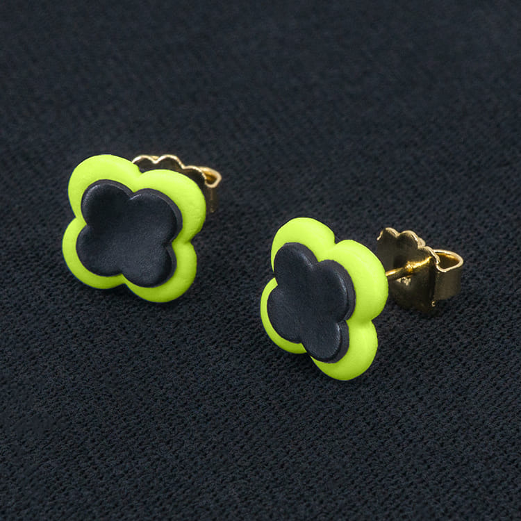 Серьги пусеты клевер Van Cleef киви (золотые)