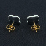 Серьги пусеты клевер Van Cleef темно-серые (золотые)