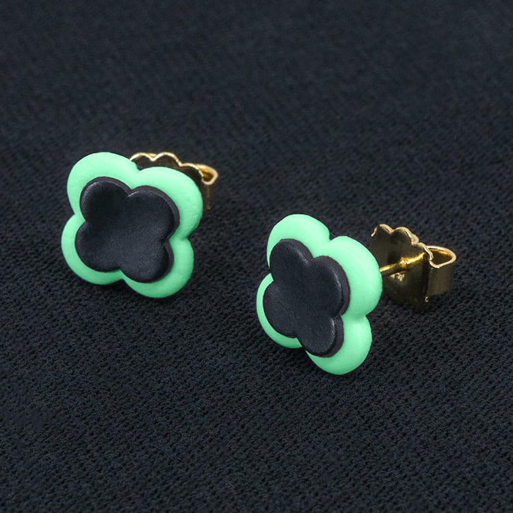 Серьги пусеты клевер Van Cleef изумрудные (золотые)