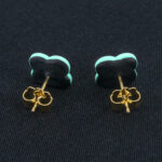 Серьги пусеты клевер Van Cleef малахитовые (золотые)