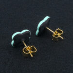 Серьги пусеты клевер Van Cleef мятные (золотые)