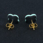 Серьги пусеты клевер Van Cleef мятные (золотые)