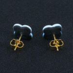 Серьги пусеты клевер Van Cleef темно-голубые (золотые)