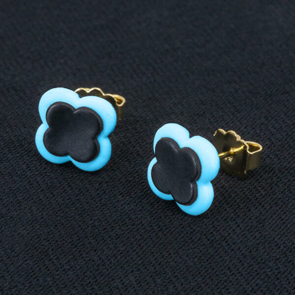 Серьги пусеты клевер Van Cleef лазурные (золотые)