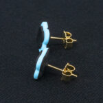 Серьги пусеты клевер Van Cleef аквамариновые (золотые)