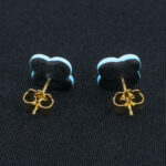 Серьги пусеты клевер Van Cleef аквамариновые (золотые)