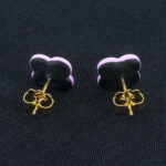 Серьги пусеты клевер Van Cleef фиалковые (золотые)