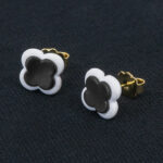 Серьги пусеты клевер Van Cleef обсидиановые (золотые)