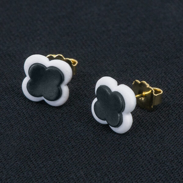Серьги пусеты клевер Van Cleef стальные серые (золотые)