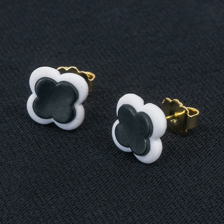 Серьги пусеты клевер Van Cleef стальные серые (золотые)