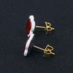 Серьги пусеты клевер Van Cleef вишневые (золотые)