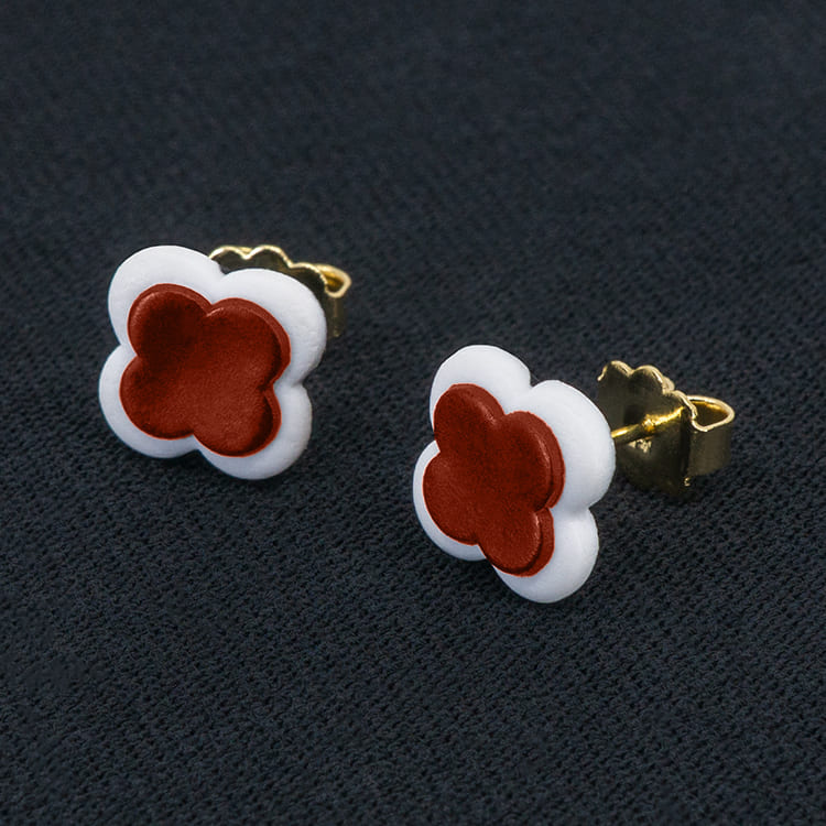 Серьги пусеты клевер Van Cleef терракотовые (золотые)