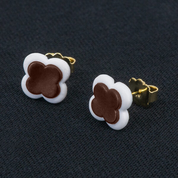 Серьги пусеты клевер Van Cleef ореховые (золотые)