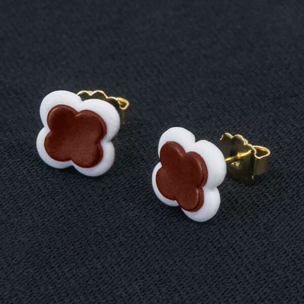 Серьги пусеты клевер Van Cleef черешневые (золотые)