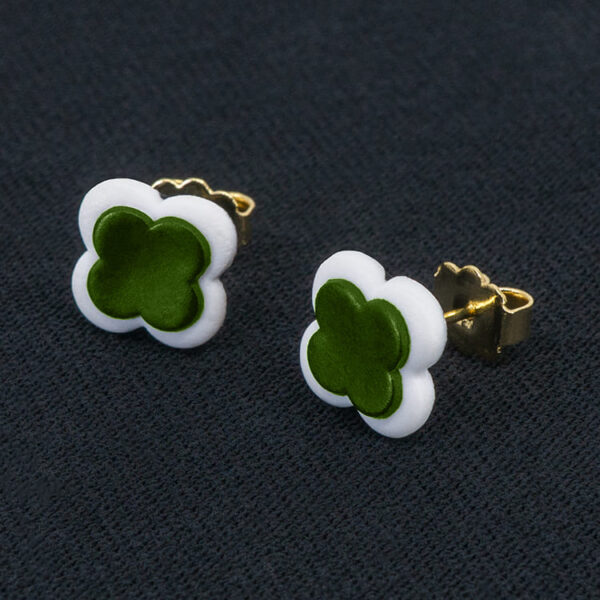 Серьги пусеты клевер Van Cleef лиственно-зеленые (золотые)
