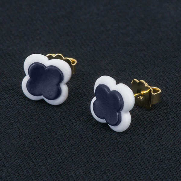 Серьги пусеты клевер Van Cleef темно-синие (золотые)