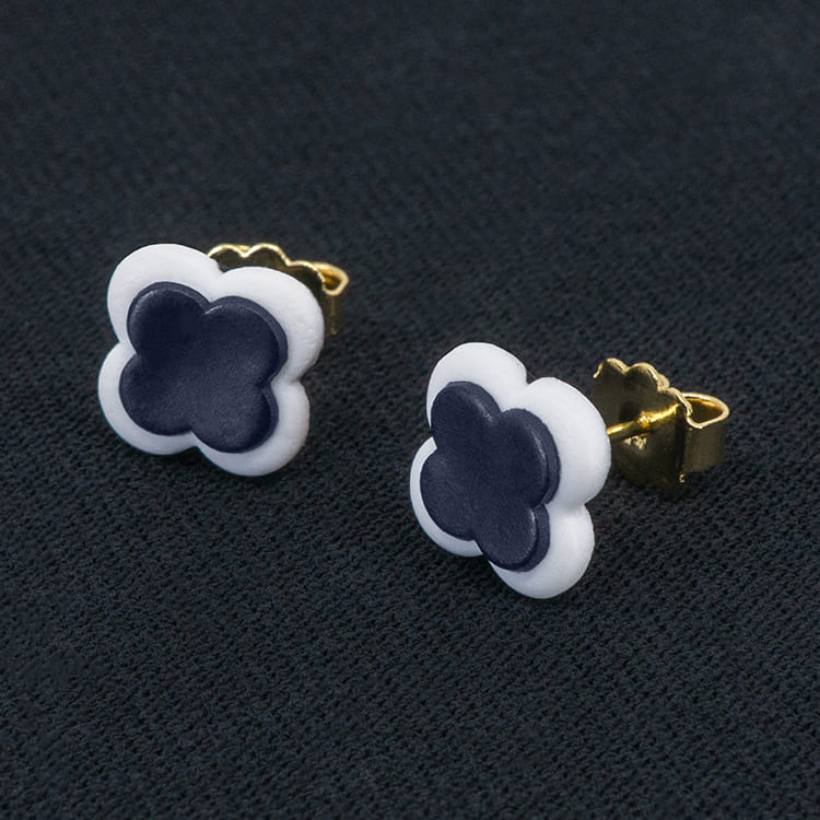 Серьги пусеты клевер Van Cleef темно-синие (золотые)
