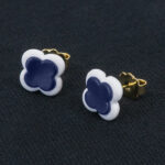 Серьги пусеты клевер Van Cleef лилово-древесные (золотые)