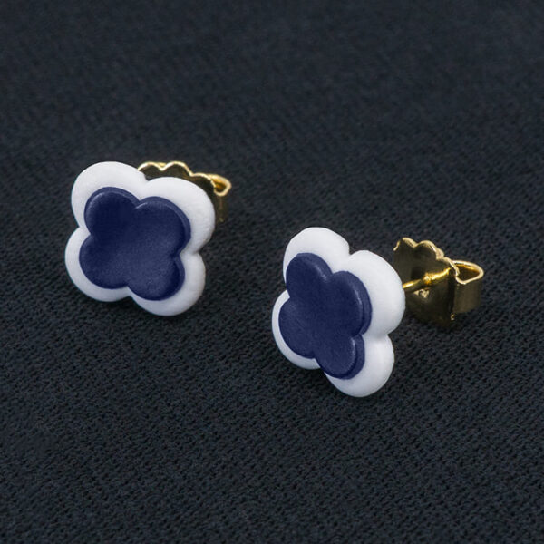 Серьги пусеты клевер Van Cleef лилово-древесные (золотые)